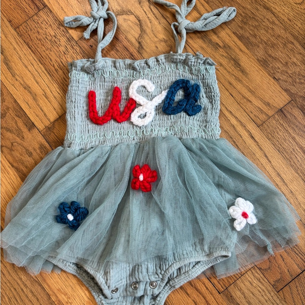 Kids USA Themed Tulle Romper - Gray